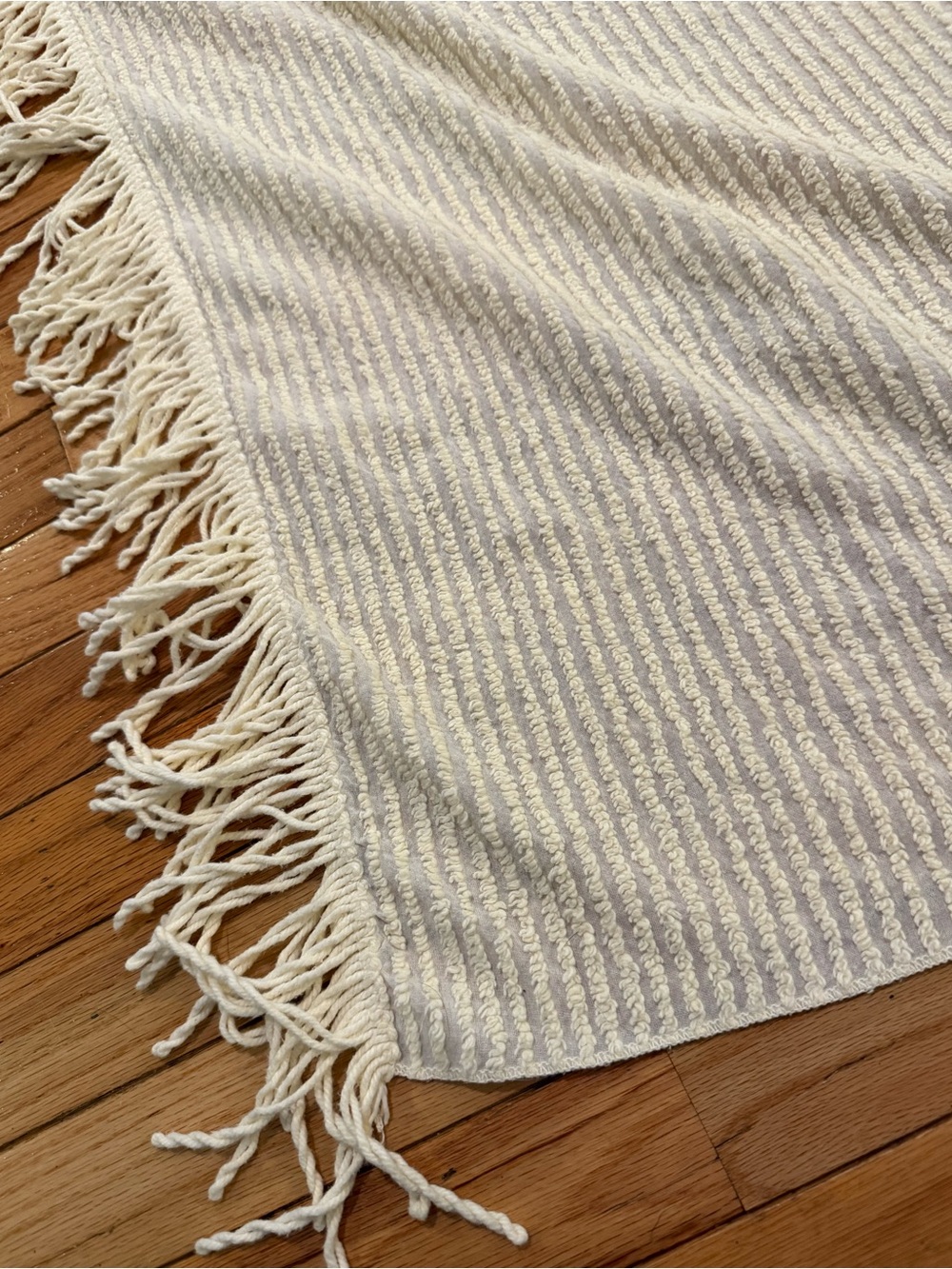 VTG Cotton Cream Textured Ribbed Fringe Bed Coverlet Twin Cottage Shabby Chic - Picture 2 of 10
